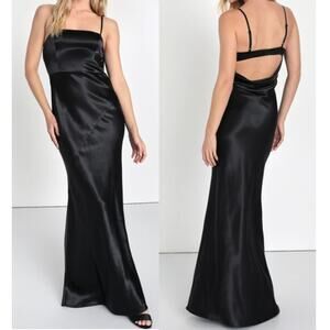 LULU'S SZ S Black Endlessly Intriguing Satin Sleeveless Maxi Dress NEW B165
